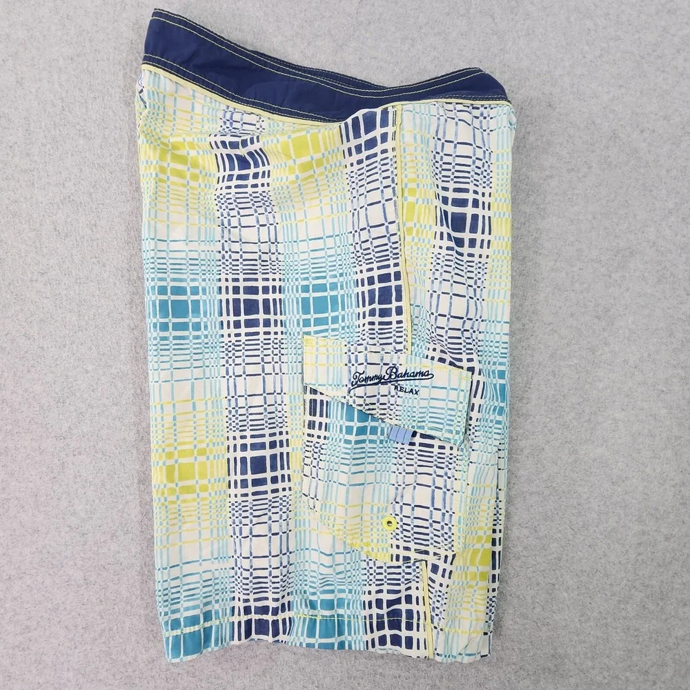 Tommy Bahama Relax Swim Trunks Mens 37x10 Blue Plaid Hawaiian Boardshorts Tag 38